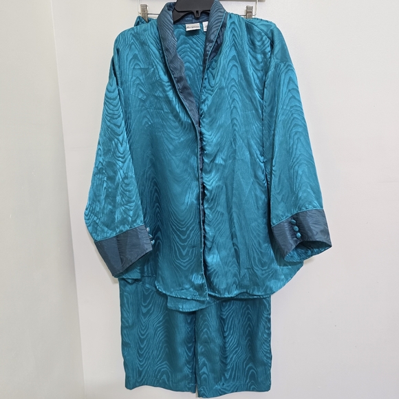 vintage 80s 90s SUZANNE SOMERS  1X Satin Pajama Set Lounge Wear Turquoise Sleep - Picture 1 of 15